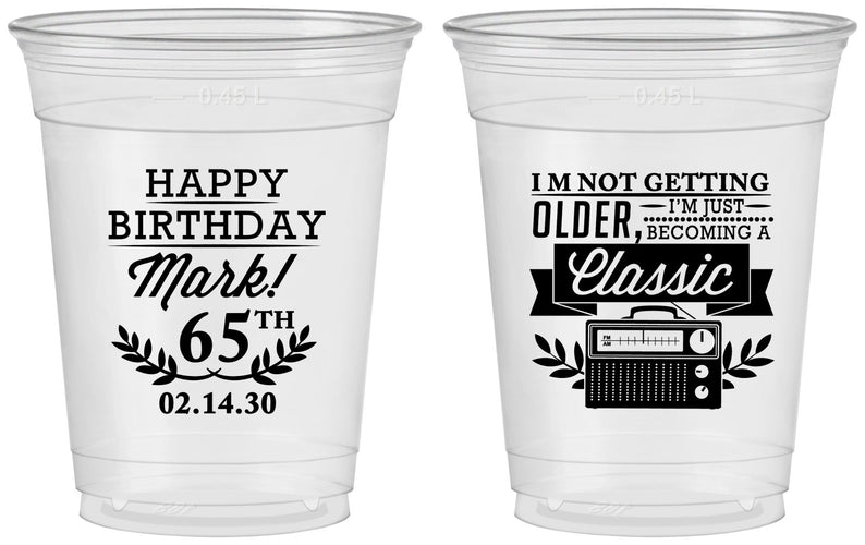 Custom Birthday 16 oz Soft Sided Clear Cups - 65th Classic Radio | 20056
