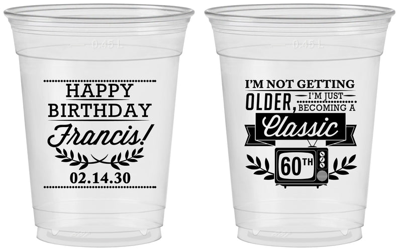 Custom Birthday 16 oz Soft Sided Clear Cups - 60th Classic Tv | 20057
