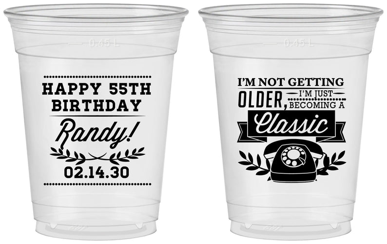 Custom Birthday 16 oz Soft Sided Clear Cups - 55th Classic Phone | 20058