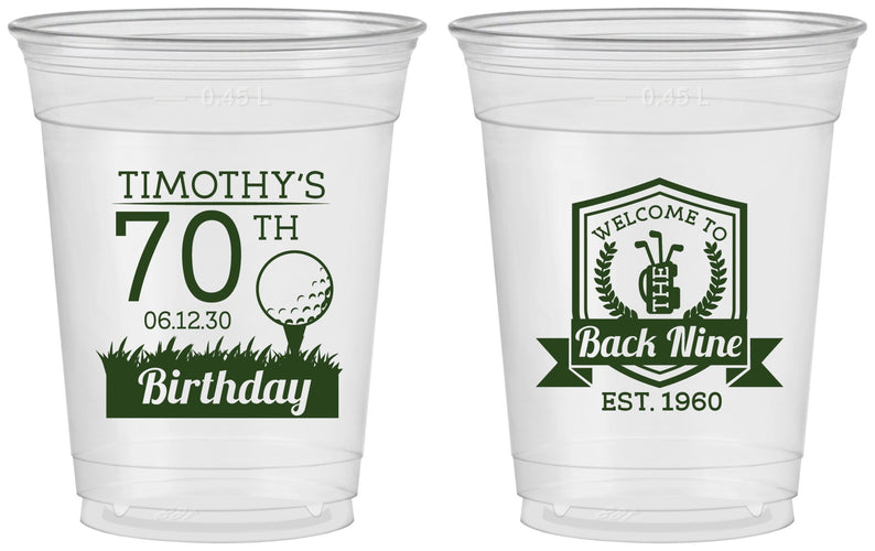 Custom Birthday 16 oz Soft Sided Clear Cups - 70th Golf | 20061