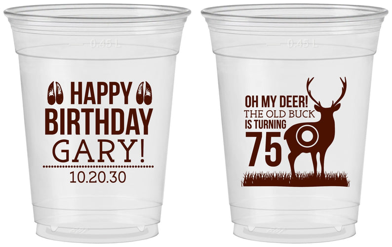 Custom Birthday 16 oz Soft Sided Clear Cups - 75th Hunting | 20063