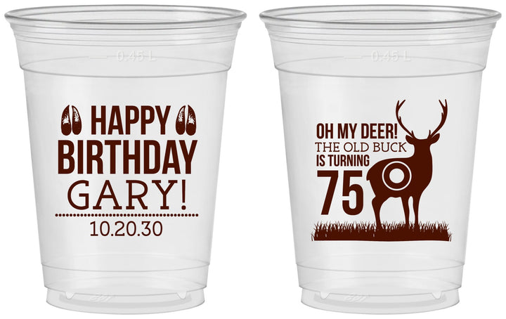 Custom Birthday 16 oz Soft Sided Clear Cups - 75th Hunting | 20063