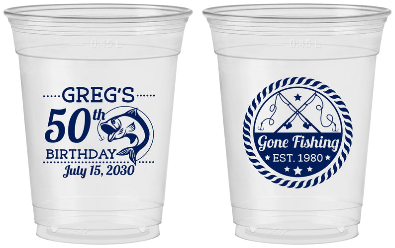 Custom Birthday 16 oz Soft Sided Clear Cups - 50th Nautical | 20065