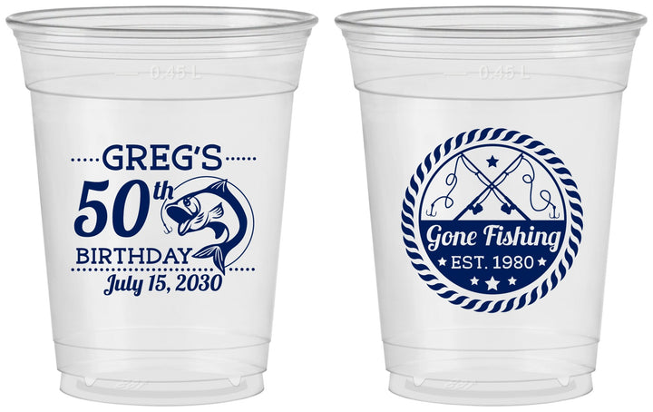 Custom Birthday 16 oz Soft Sided Clear Cups - 50th Nautical | 20065