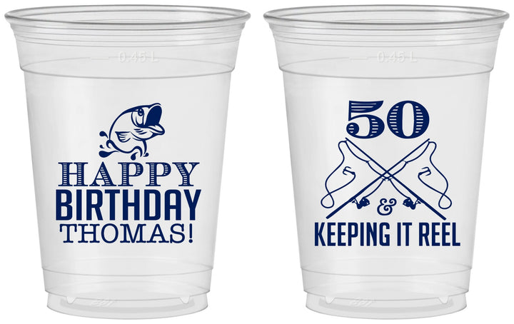 Custom Birthday 16 oz Soft Sided Clear Cups - 50th Keeping It Reel | 20066