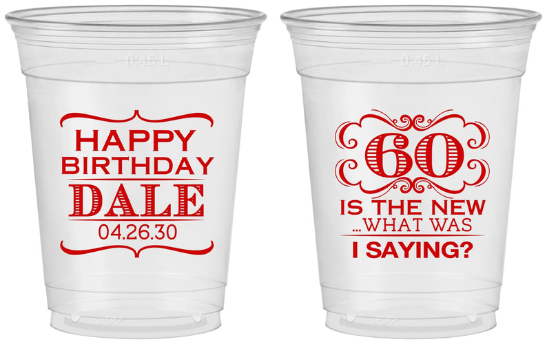 Custom Birthday 16 oz Soft Sided Clear Cups - 60th | 20070