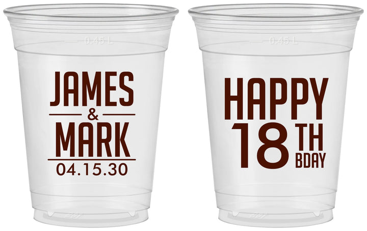 Custom Birthday 16 oz Soft Sided Clear Cups - 18th | 20074