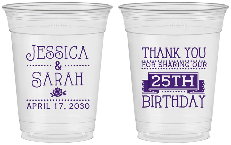 Custom Birthday 16 oz Soft Sided Clear Cups - 25th | 20075