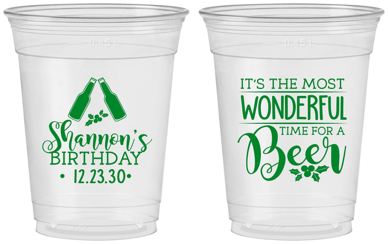 Custom Birthday 16 oz Soft Sided Clear Cups - Christmas | 20082