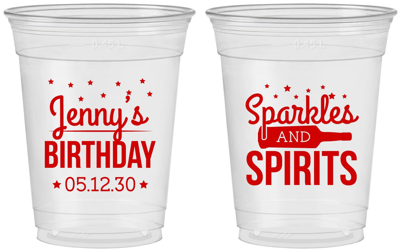 Custom Birthday 16 oz Soft Sided Clear Cups - Sparkles Spirits | 20083
