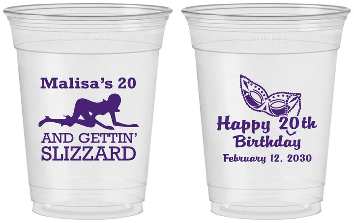 Custom Birthday 16 oz Soft Sided Clear Cups - 20th Mardi Gras | 20084
