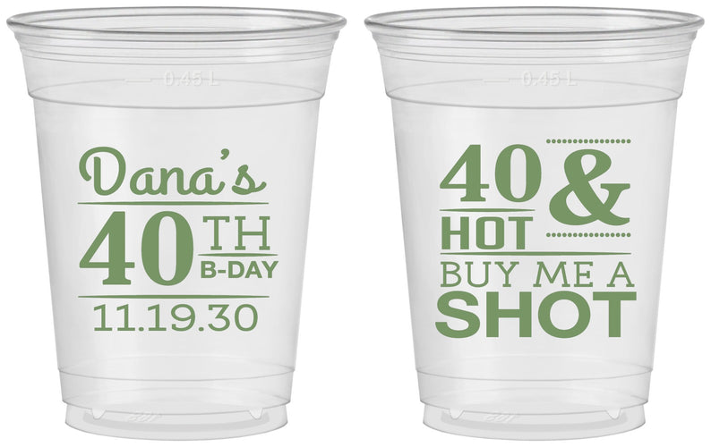 Custom Birthday 16 oz Soft Sided Clear Cups - 40th | 20086