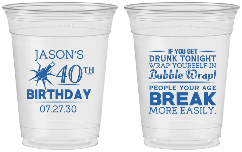 Custom Birthday 16 oz Soft Sided Clear Cups - 40th | 20088
