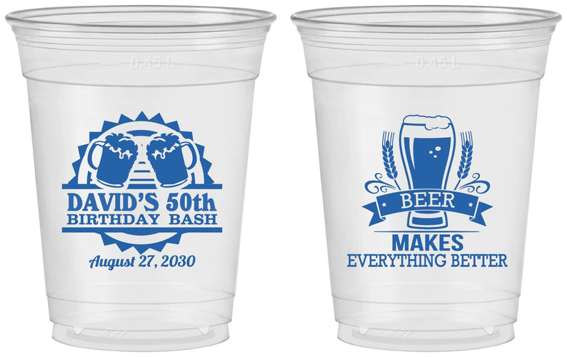 Custom Birthday 16 oz Soft Sided Clear Cups - 50th | 20089