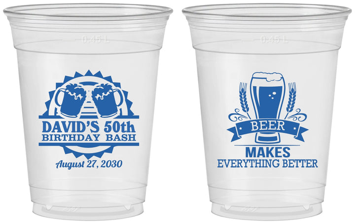 Custom Birthday 16 oz Soft Sided Clear Cups - 50th | 20089