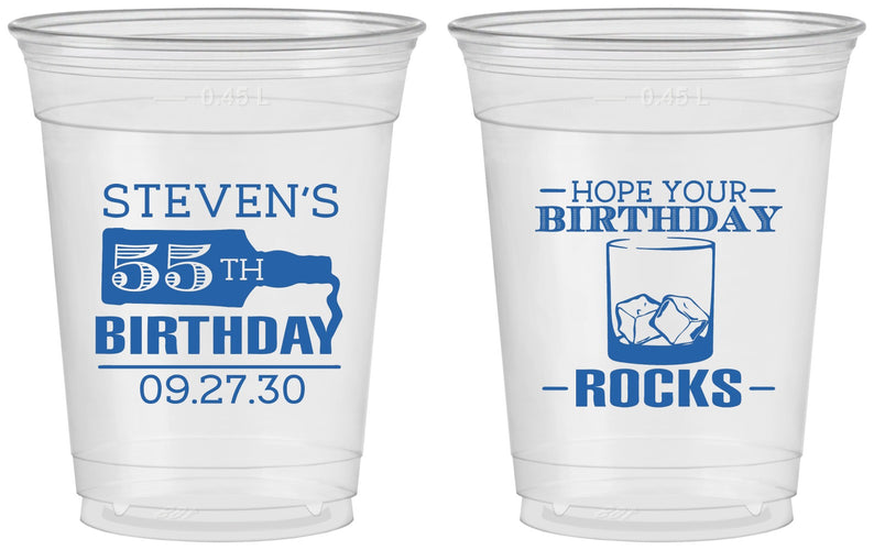 Custom Birthday 16 oz Soft Sided Clear Cups - 55th | 20090