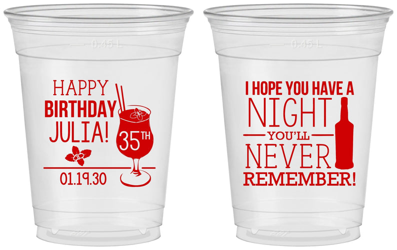 Custom Birthday 16 oz Soft Sided Clear Cups - 35th | 20092