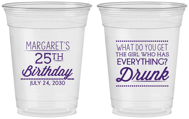Custom Birthday 16 oz Soft Sided Clear Cups - 25th | 20093
