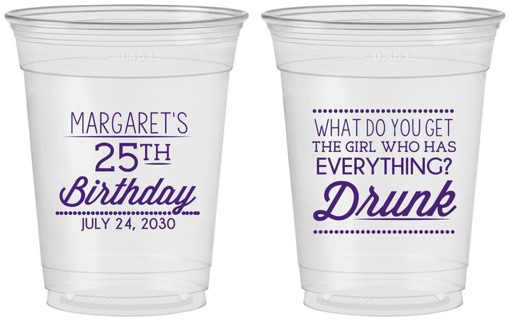 Custom Birthday 16 oz Soft Sided Clear Cups - 25th | 20093
