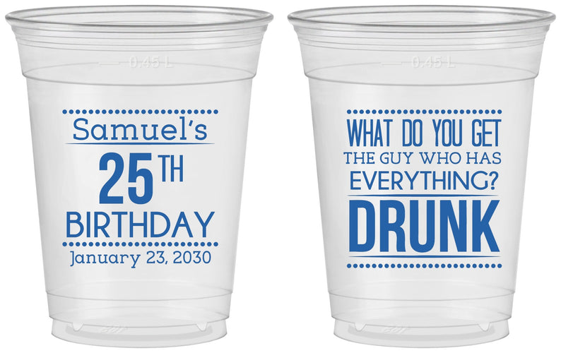Custom Birthday 16 oz Soft Sided Clear Cups - 25th | 20094