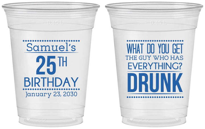 Custom Birthday 16 oz Soft Sided Clear Cups - 25th | 20094
