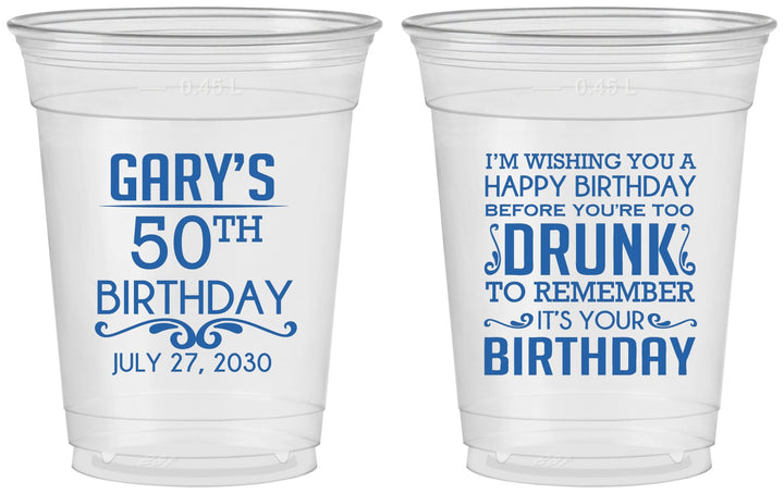 Custom Birthday 16 oz Soft Sided Clear Cups - 50th | 20095