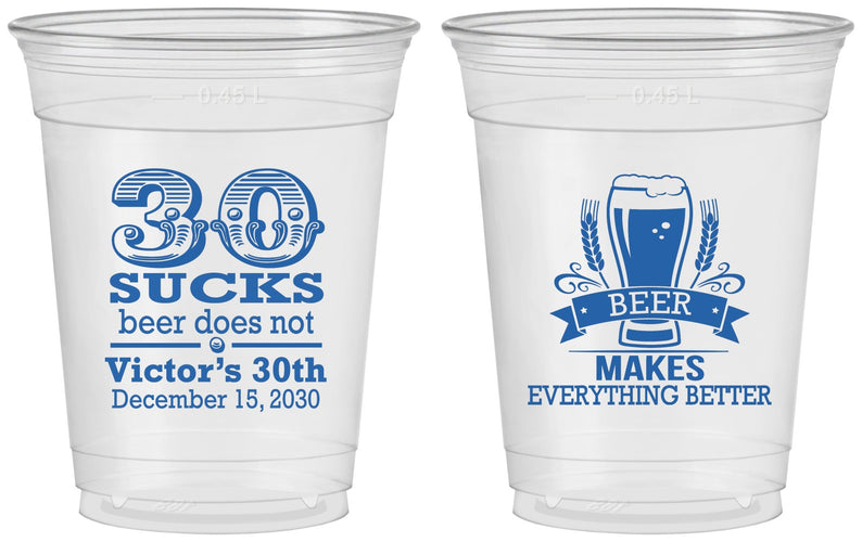 Custom Birthday 16 oz Soft Sided Clear Cups - 30th Sucks | 20097