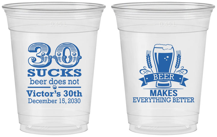Custom Birthday 16 oz Soft Sided Clear Cups - 30th Sucks | 20097