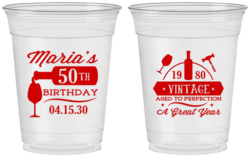 Custom Birthday 16 oz Soft Sided Clear Cups - 50th Wine | 20098