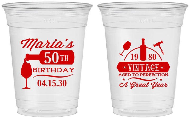 Custom Birthday 16 oz Soft Sided Clear Cups - 50th Wine | 20098