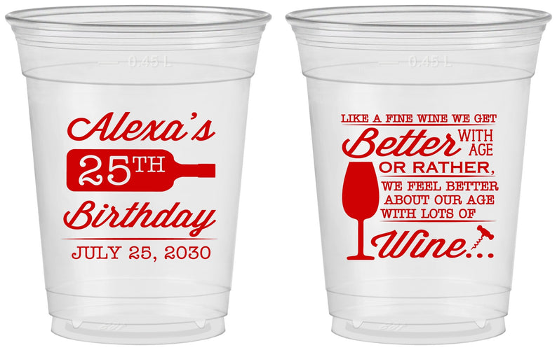 Custom Birthday 16 oz Soft Sided Clear Cups - 25th Wine | 20099