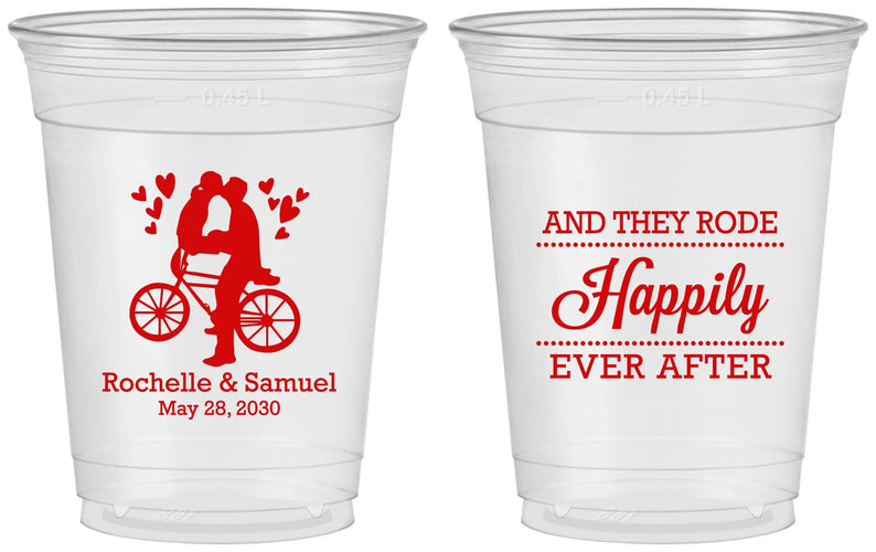 Custom Wedding 16 oz Soft Sided Clear Cups - Happily Ever After Bicycle | 201