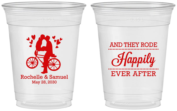 Custom Wedding 16 oz Soft Sided Clear Cups - Happily Ever After Bicycle | 201