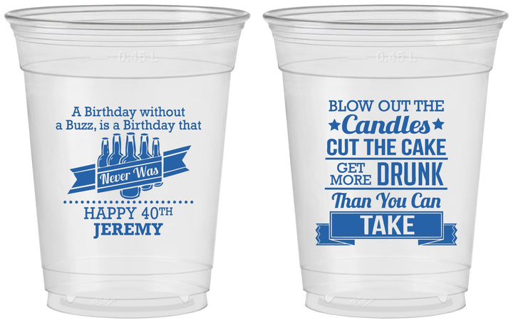 Custom Birthday 16 oz Soft Sided Clear Cups - 40th | 20101