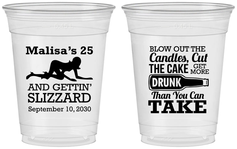 Custom Birthday 16 oz Soft Sided Clear Cups - 25th Strip Club | 20102