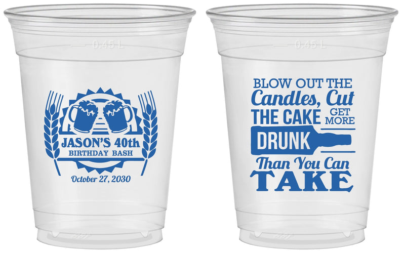 Custom Birthday 16 oz Soft Sided Clear Cups - 40th | 20103