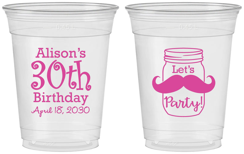 Custom Birthday 16 oz Soft Sided Clear Cups - 30th | 20104