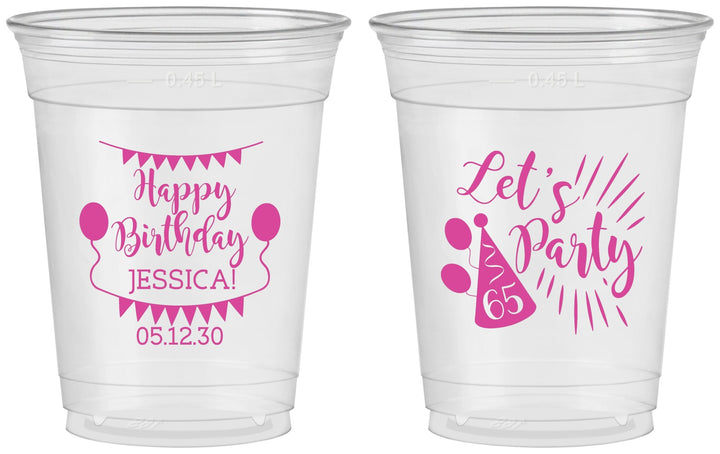Custom Birthday 16 oz Soft Sided Clear Cups - 65th | 20105