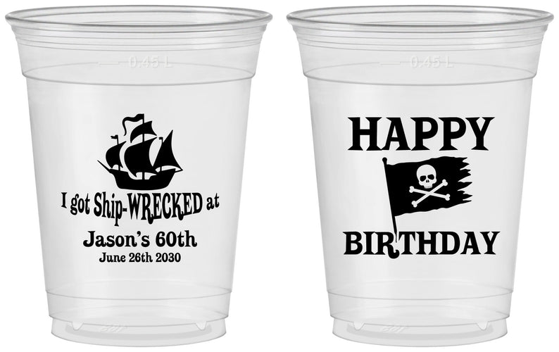 Custom Birthday 16 oz Soft Sided Clear Cups - 60th Pirate | 20106