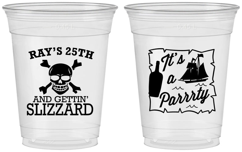 Custom Birthday 16 oz Soft Sided Clear Cups - 25th Pirate | 20107