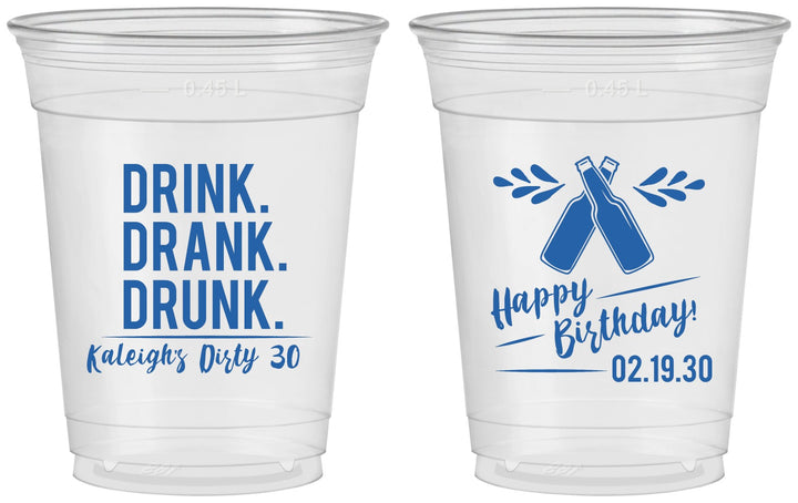Custom Birthday 16 oz Soft Sided Clear Cups - 30th Dirty | 20110