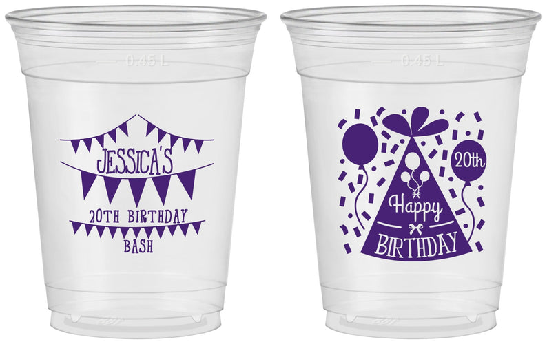 Custom Birthday 16 oz Soft Sided Clear Cups - 20th | 20113