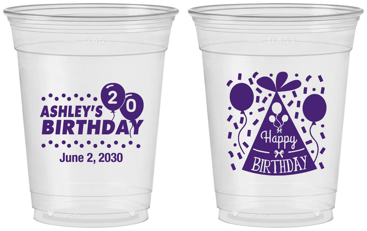 Custom Birthday 16 oz Soft Sided Clear Cups - 20th | 20114