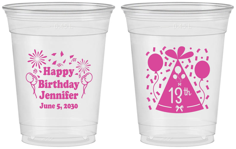 Custom Birthday 16 oz Soft Sided Clear Cups - 13th | 20116