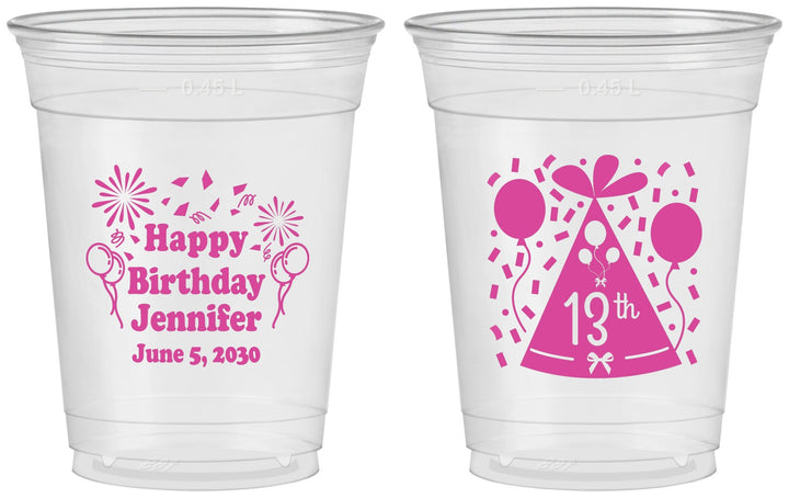 Custom Birthday 16 oz Soft Sided Clear Cups - 13th | 20116