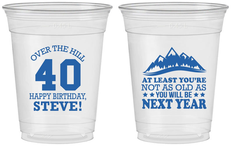 Custom Birthday 16 oz Soft Sided Clear Cups - 40th Over The Hill | 20123