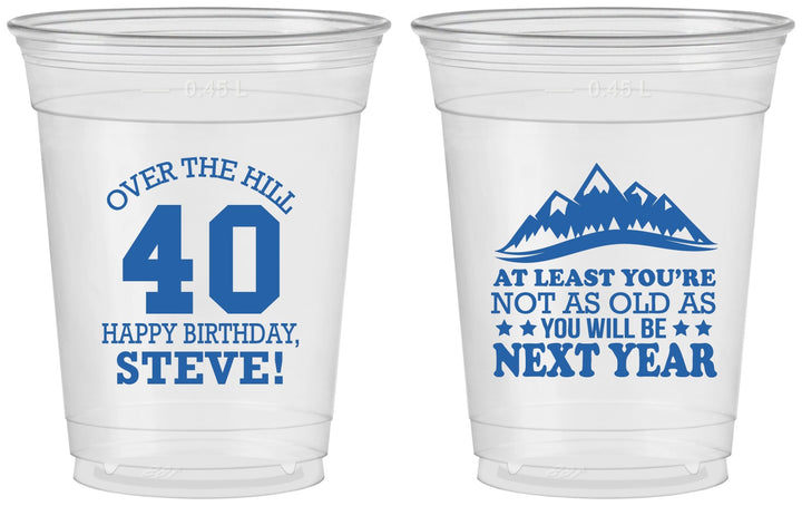 Custom Birthday 16 oz Soft Sided Clear Cups - 40th Over The Hill | 20123