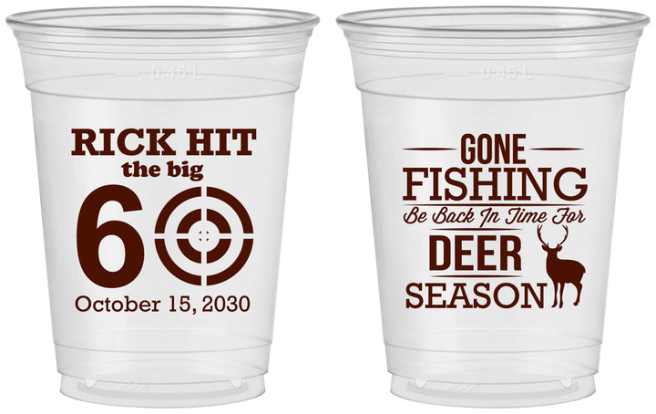 Custom Birthday 16 oz Soft Sided Clear Cups - 60th Gone Fishing | 20126