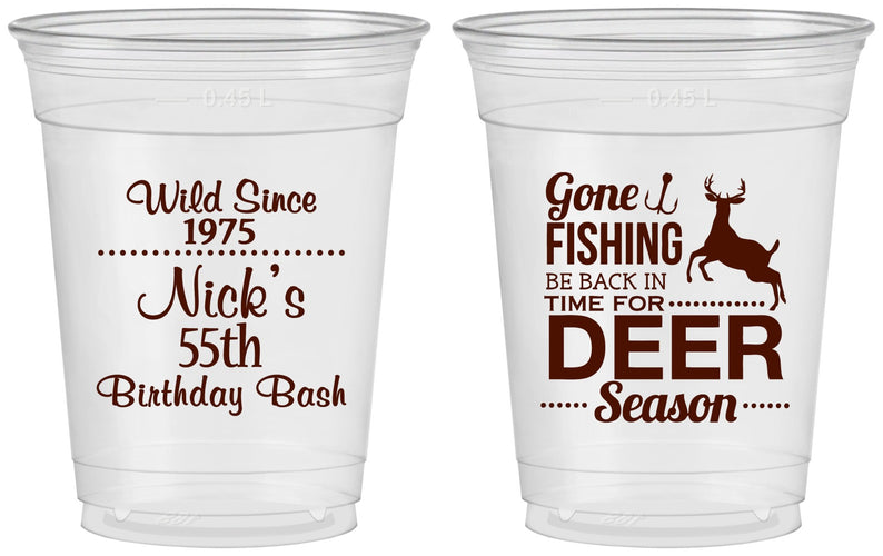 Custom Birthday 16 oz Soft Sided Clear Cups - 55th Gone Fishing | 20128