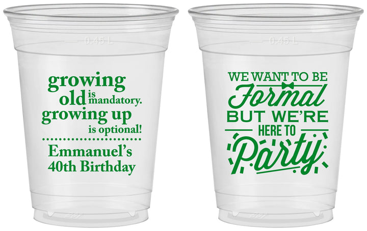 Custom Birthday 16 oz Soft Sided Clear Cups - 40th | 20135